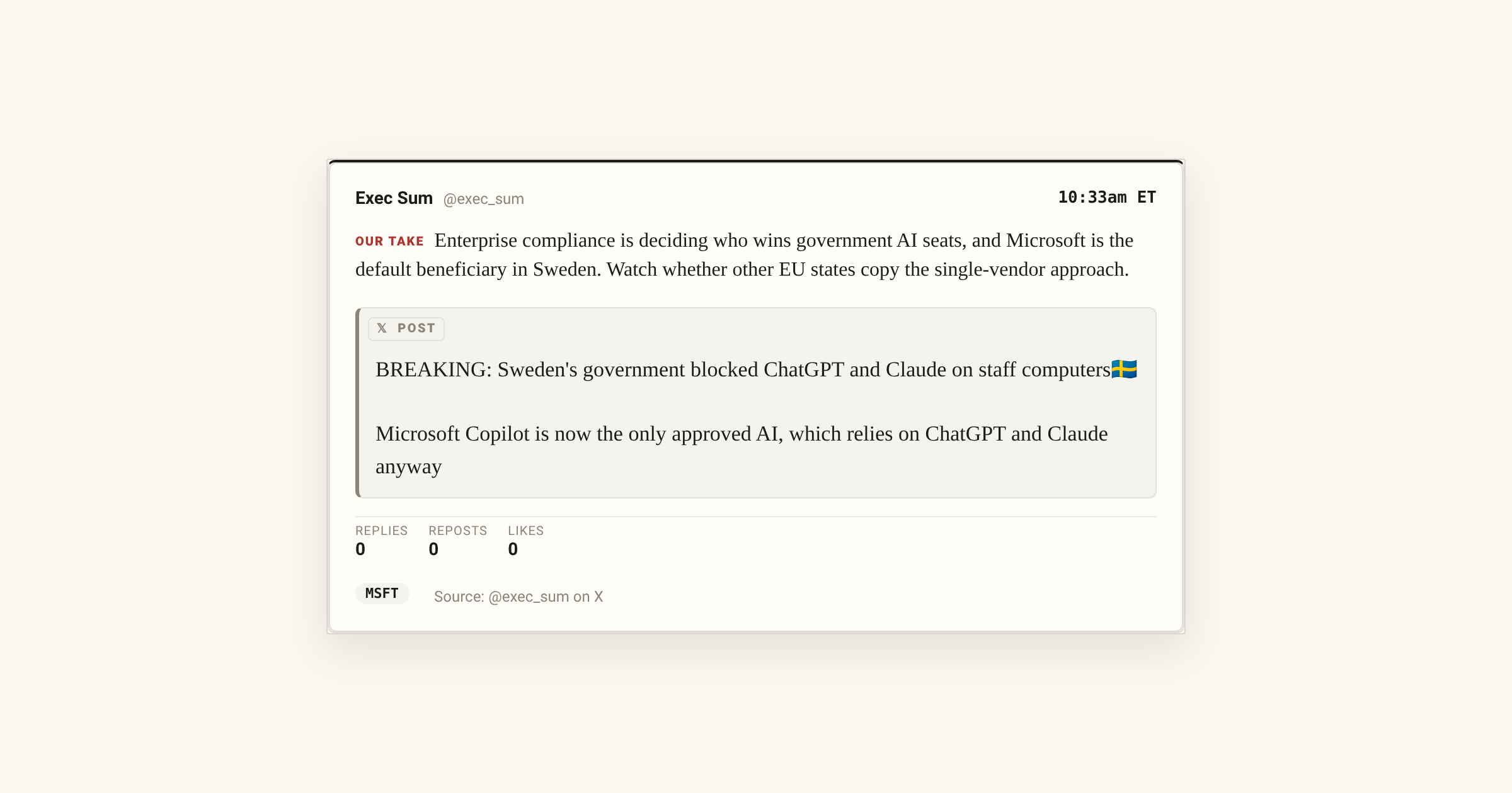 Sweden banned ChatGPT and Claude for staff, leaving Microsoft Copilot as the only approved AI